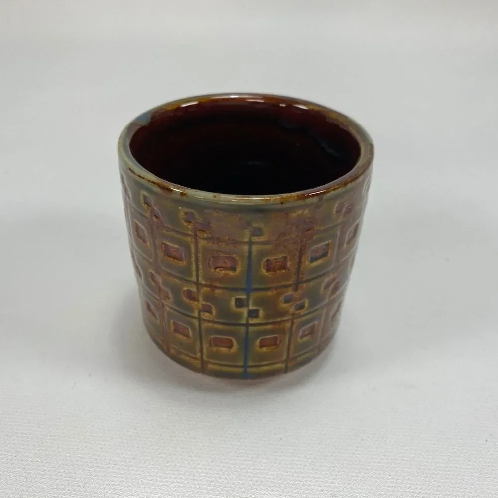 Lot of 3 Small Pottery Vases, 2 Blue VTG '73 , 1 Brown Pier One, Textured 2